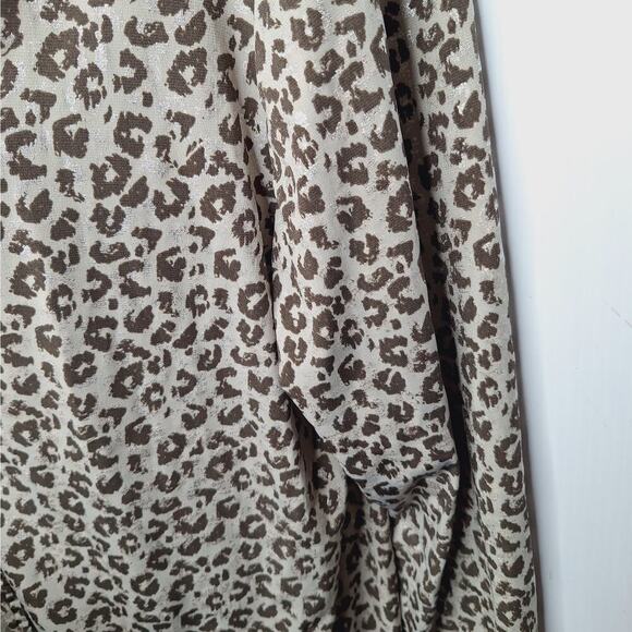 Chico's Travelers Jacket Leopard Ruffle Shimmer 2 Large 12 Mochachino Cardigan - Picture 7 of 8